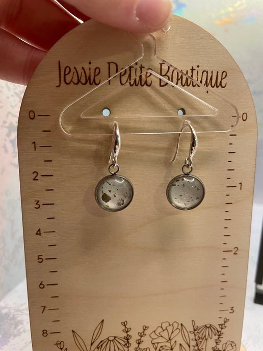 Sparkly White Cabochon Earrings – Stainless Steel