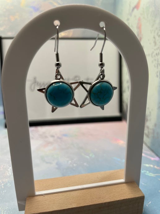 Natural Turquoise Dangle Earrings - Stainless Steel