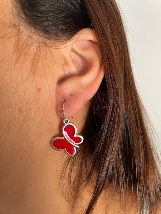 Red & Silver Butterfly Earrings