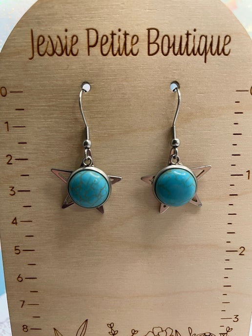 Natural Turquoise Dangle Earrings - Stainless Steel