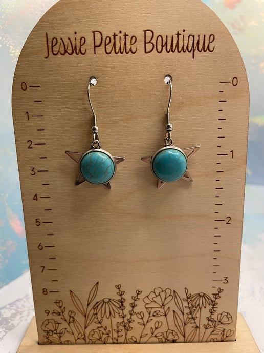 Natural Turquoise Dangle Earrings - Stainless Steel