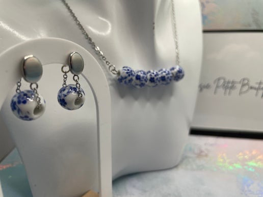 Blue Flower Bead set (stainless steel)