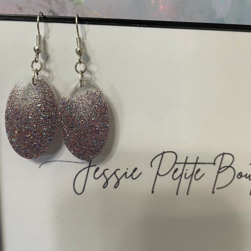 Sparkly Oval Resin Earrings-Nickel Free