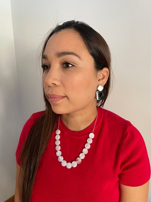 Collier de perles en marbre blanc 53 cm (sans nickel et acier inoxydable)