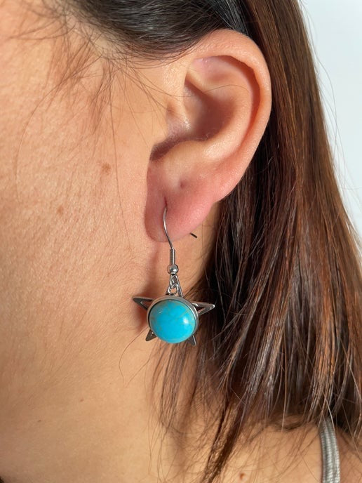 Natural Turquoise Dangle Earrings - Stainless Steel