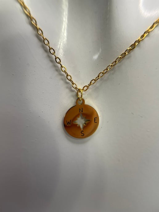 Collier Pendentif Boussole – 18'' Sans Nickel + Acier Inoxydable