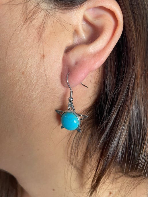 Natural Turquoise Dangle Earrings - Stainless Steel