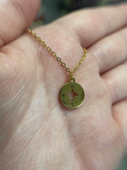 Collier Pendentif Boussole – 18'' Sans Nickel + Acier Inoxydable