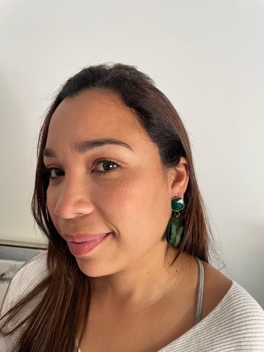 Green Butterfly Round Earrings-NICKEL FREE