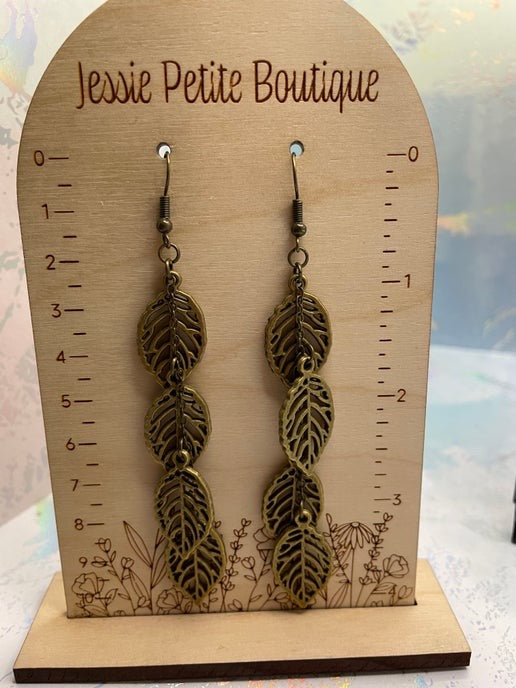 Boucles d'oreilles grosses feuilles bronzes pendantes