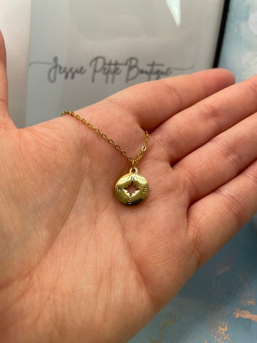 Collier Pendentif Boussole – 18'' Sans Nickel + Acier Inoxydable