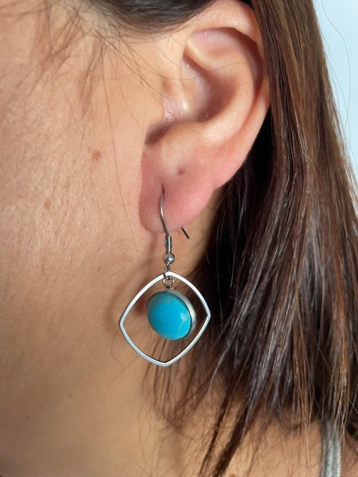 Natural Turquoise Dangle Earrings - Stainless Steel