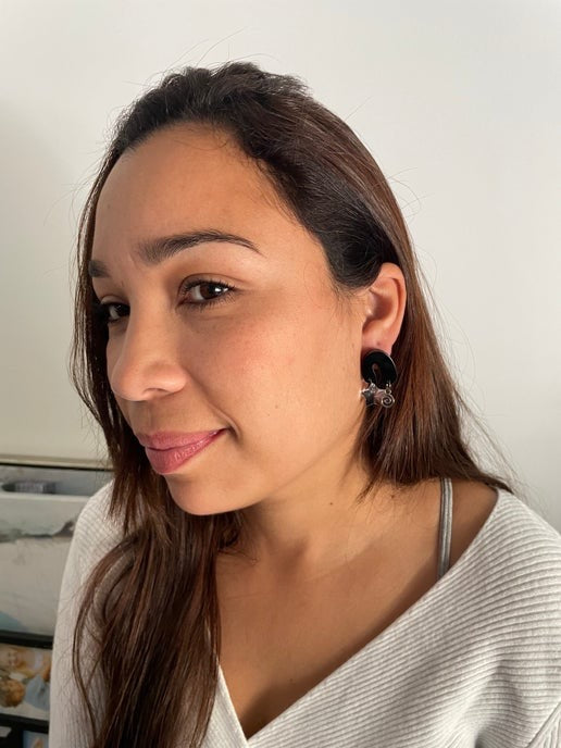 Audrey: Black earrings with Spirals+Star -NICKEL FREE