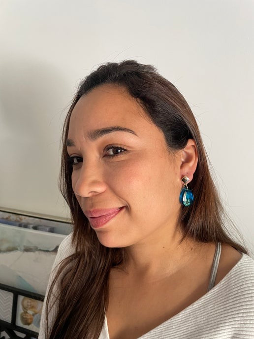 Flower on Blue Teardrop Earrings