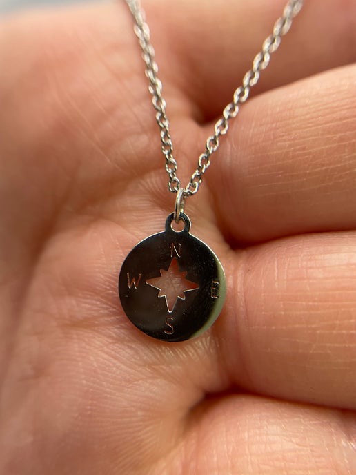 Collier Pendentif Boussole – 18'' Sans Nickel + Acier Inoxydable