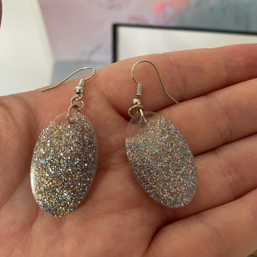 Sparkly Oval Resin Earrings-Nickel Free