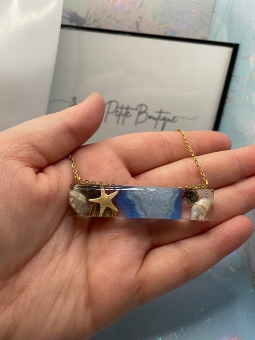 ocean rectangle pendant 21'' NICKEL FREE