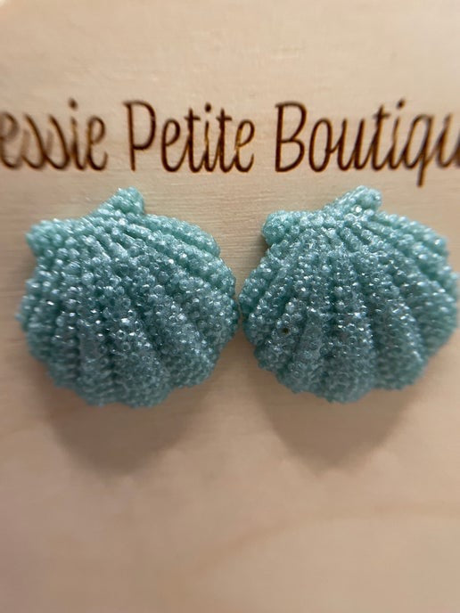 Light Blue Resin Shell Stud Earrings - Nickel Free