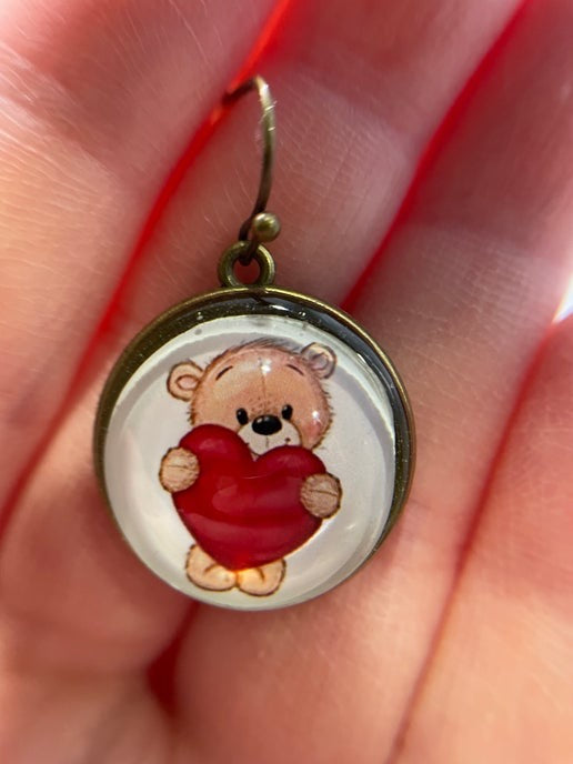 Boucles d'oreilles Ourson avec un coeur