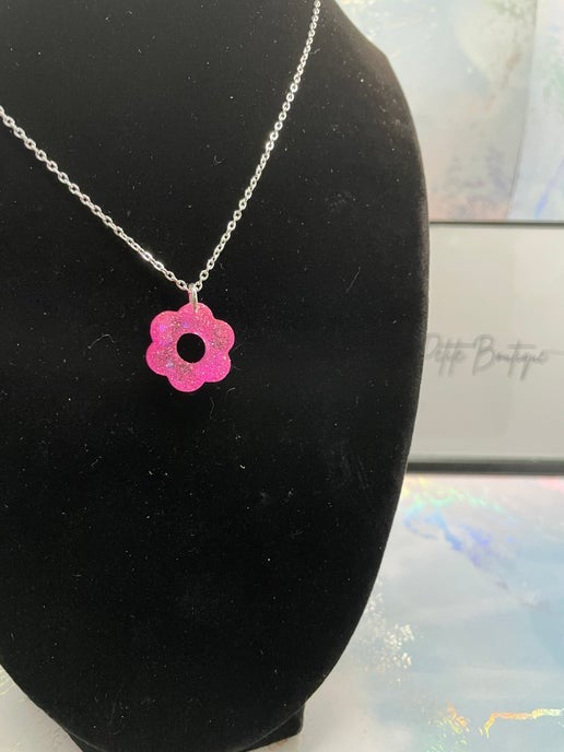 Collier petite fleur rose scintillante- 22'' Sans nickel