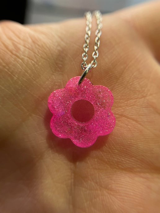 Collier petite fleur rose scintillante- 22'' Sans nickel