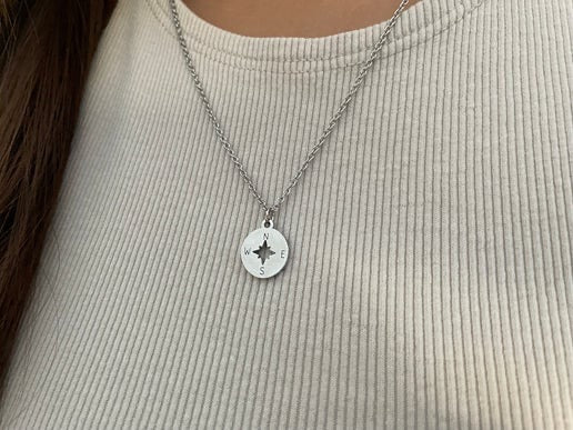 Collier Pendentif Boussole – 18'' Sans Nickel + Acier Inoxydable