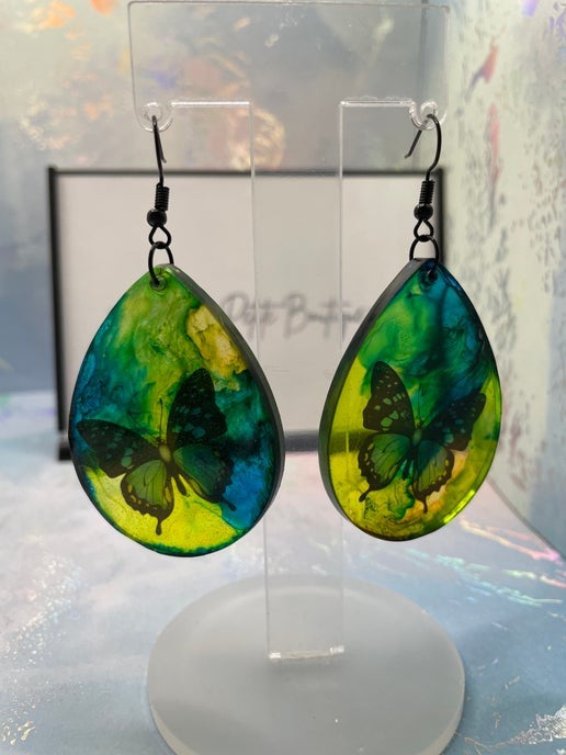 Boucles d'oreilles papillons bleus en vert et bleu-sans nickel