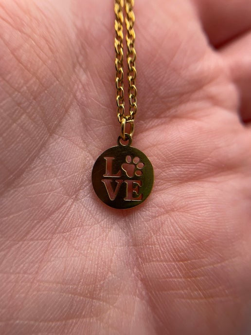 Love With Paws Gold Necklace– 20" Stainless Steel + Nickel Free