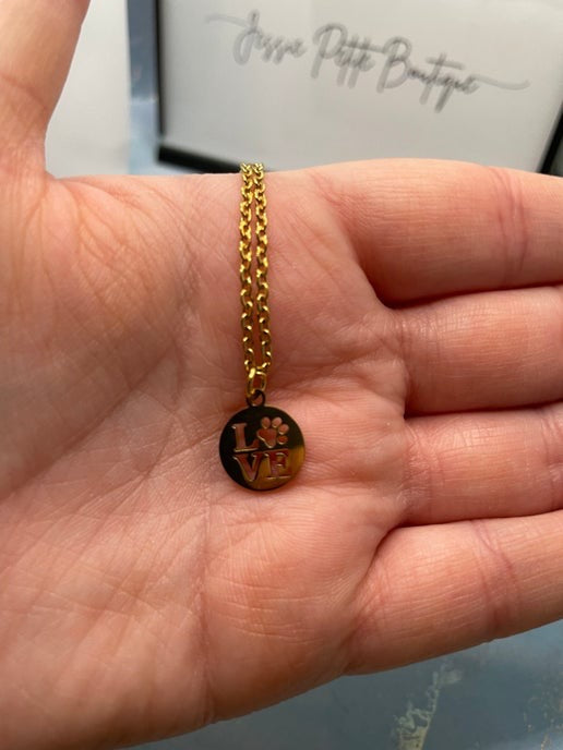 Love With Paws Gold Necklace– 20" Stainless Steel + Nickel Free