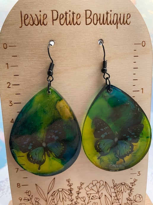 Boucles d'oreilles papillons bleus en vert et bleu-sans nickel