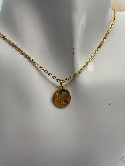 Love With Paws Gold Necklace– 20" Stainless Steel + Nickel Free