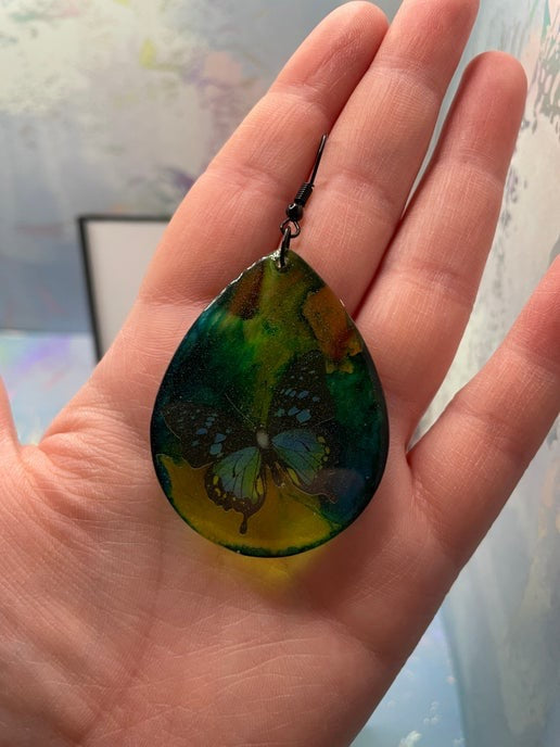 Boucles d'oreilles papillons bleus en vert et bleu-sans nickel