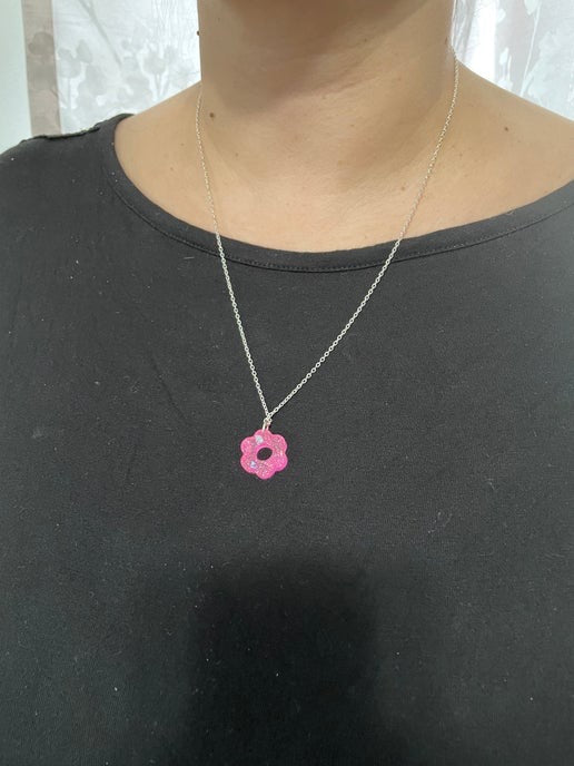 Collier petite fleur rose scintillante- 22'' Sans nickel