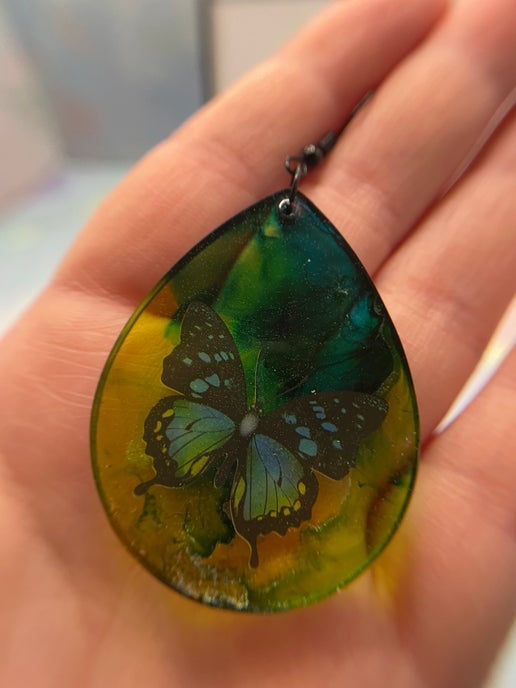 Boucles d'oreilles papillons bleus en vert et bleu-sans nickel