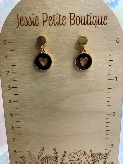 Gold Heart in round pendant Necklace & Earring Set-  Nickel Free