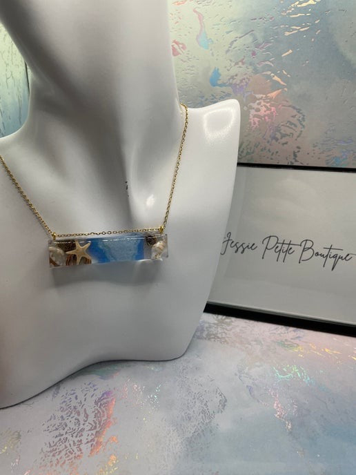 ocean rectangle pendant 21'' NICKEL FREE