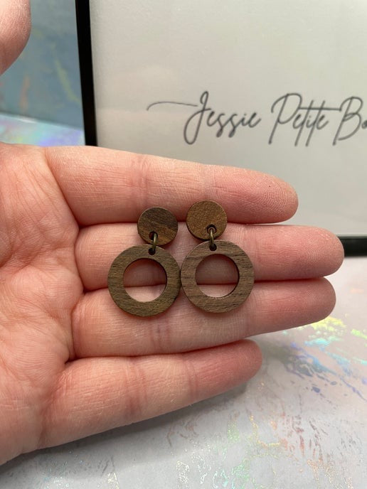 Wood Circle Drop Earrings- Nickel Free