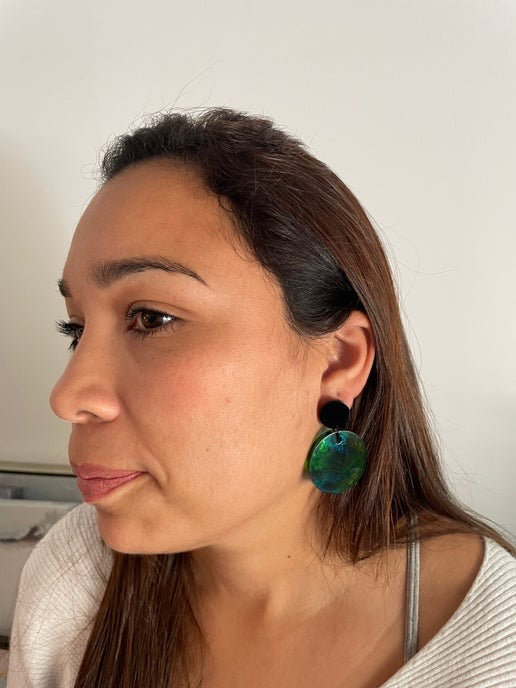 Green and Blue Translucent Round Earrings-NICKEL FREE