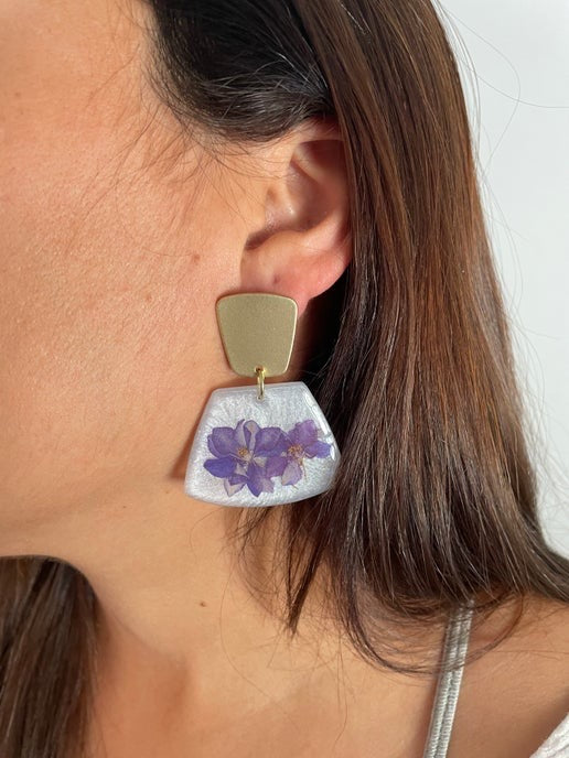 Purple Flower Trapeze Earrings