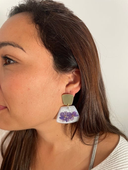 Purple Flower Trapeze Earrings