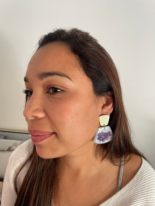 Purple Flower Trapeze Earrings