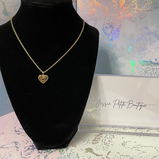 Gold Heart Charm Necklace - 19'' gold chain- Stainless steel