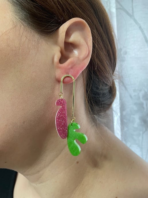 Funky Double Dangle Earrings- STAINLESS STEEL+GOLD PLATED