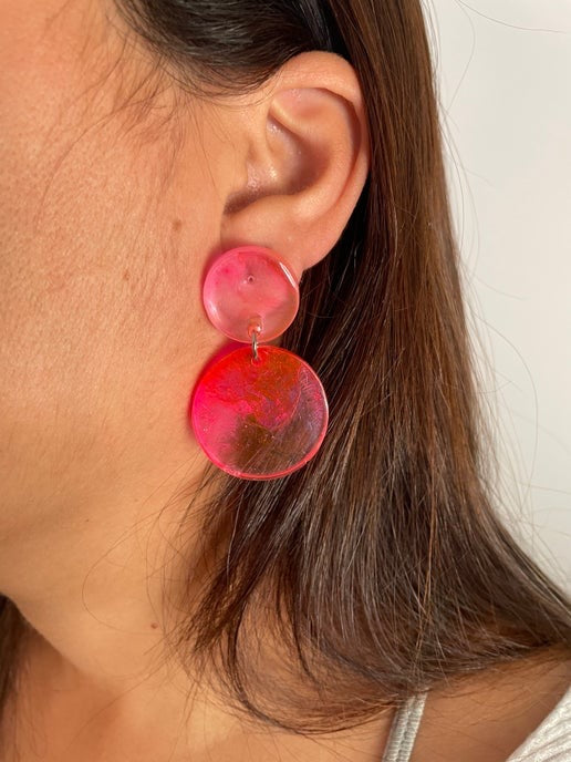 Pink And Clear Resin Circle Earrings -PLASTIC
