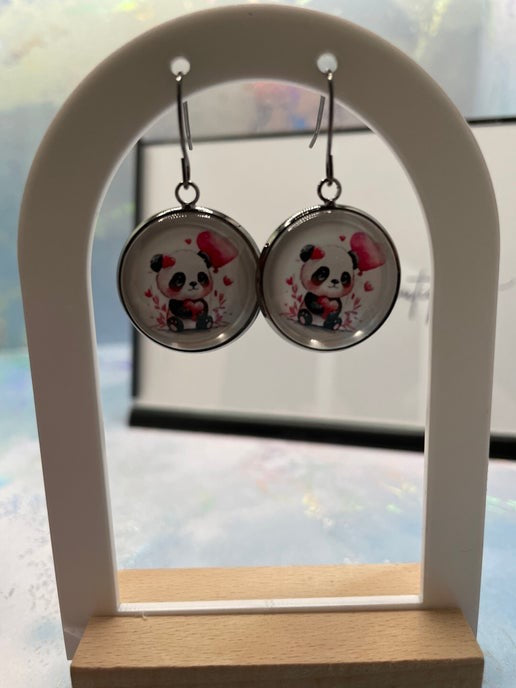 Cute Love Animal Gun Metal Cabochon Earrings