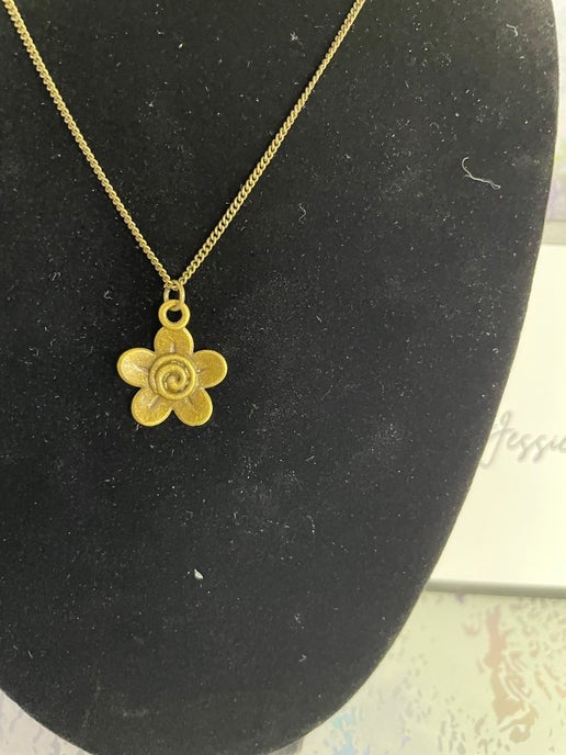 Collier chaîne en bronze avec breloque en forme de fleur en bronze, 20 pouces