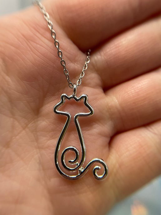 Silver Cat Necklace | 18" Nickel Free+ Stainless Steel