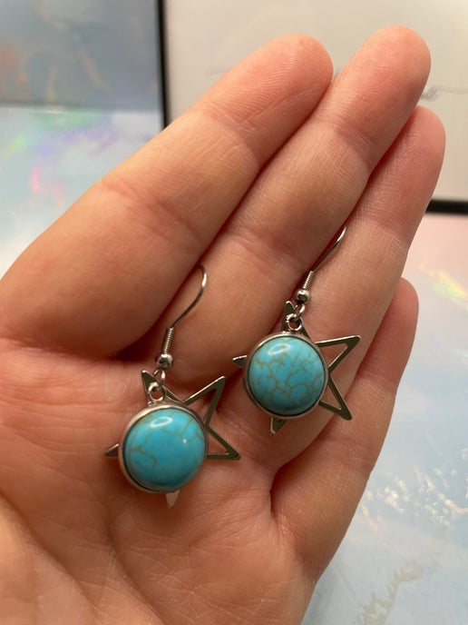 Natural Turquoise Dangle Earrings - Stainless Steel