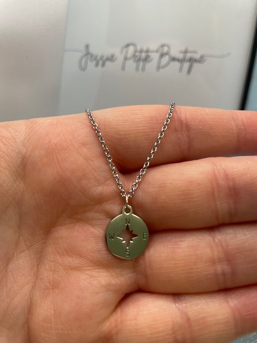 Collier Pendentif Boussole – 18'' Sans Nickel + Acier Inoxydable