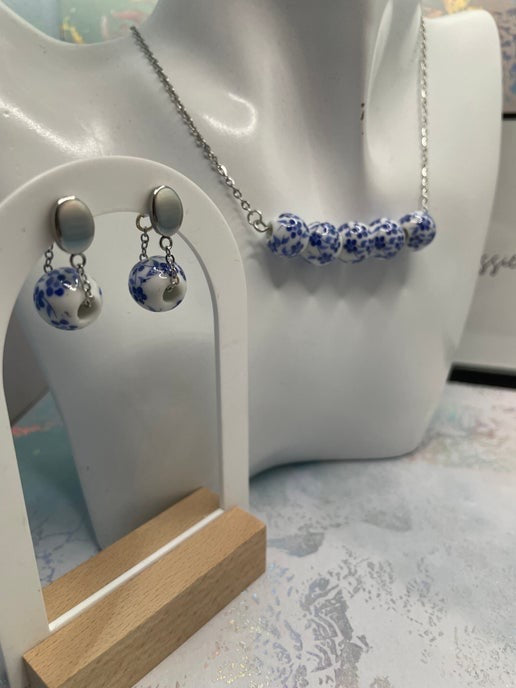 Blue Flower Bead set (stainless steel)